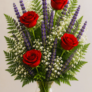 Roses-Lavender Birthday Bouquet in a Vase