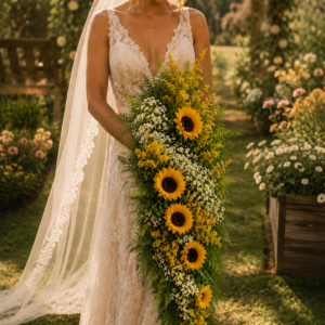 Sunflowers Bride Boho Cascading Spiral